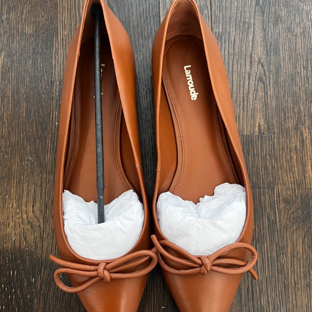 *New* Larroude Brown Leather Lee Pointed Toe Bow Ballet Flats Size 11 / 41